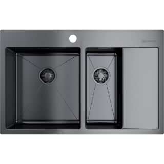 Кухонная мойка Omoikiri Akisame 78-2-GM-L вороненая сталь